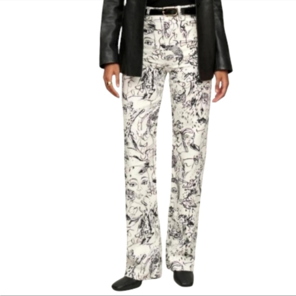 REFORMATION jeans wilder wide leg vogue print navy and white